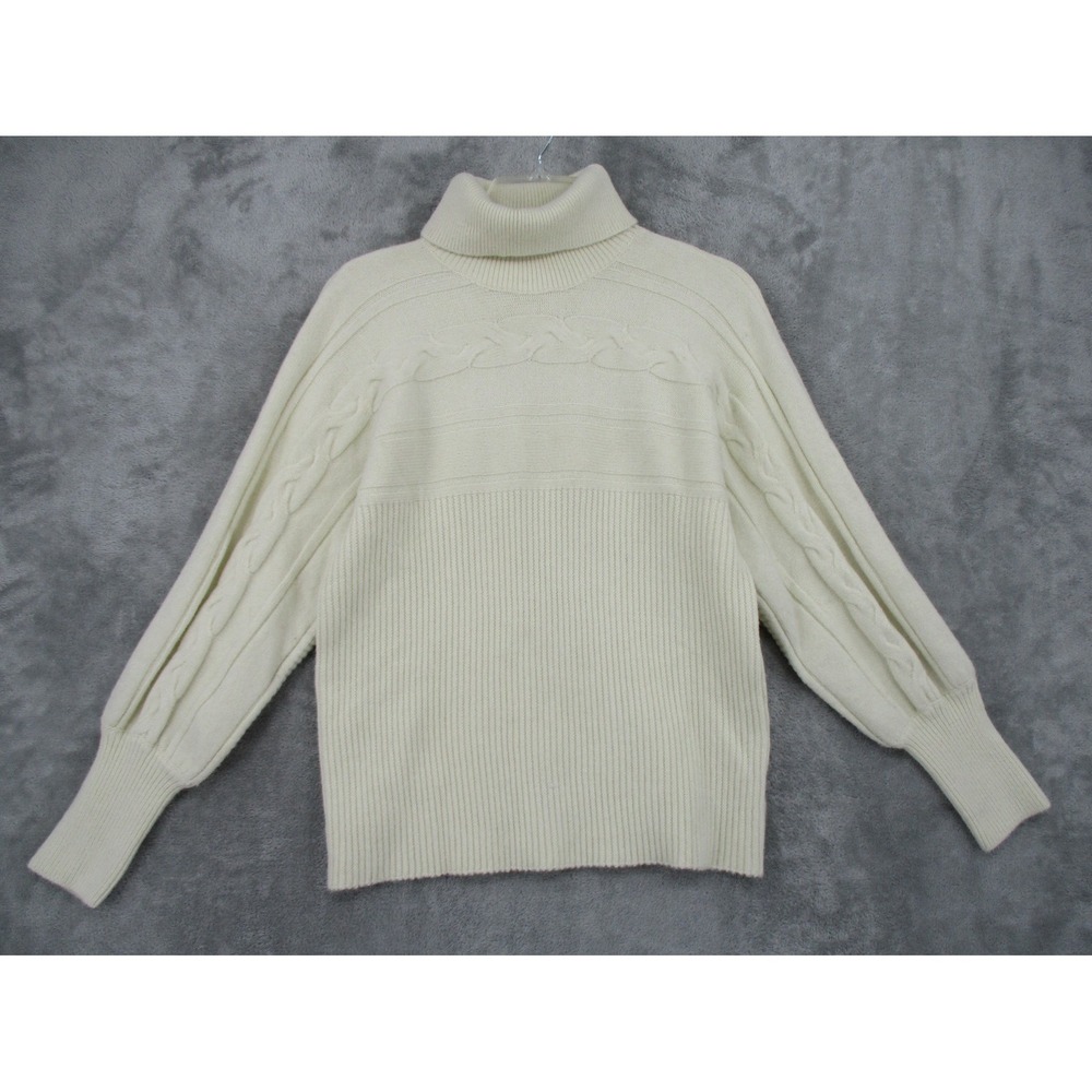 JOA Sweater Womens Size M Cable Knit Turtleneck Stretch Pullover Cozy Minimalist
